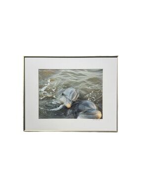 Vintage Chuck Schnizler Framed Matted Signed Dolphin Photograph Print